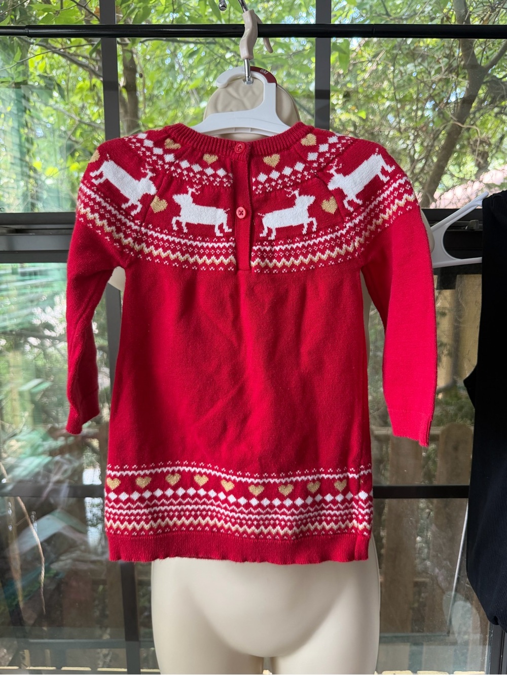 healthtex Red Knit Holiday Dress with White & Gold Reindeer